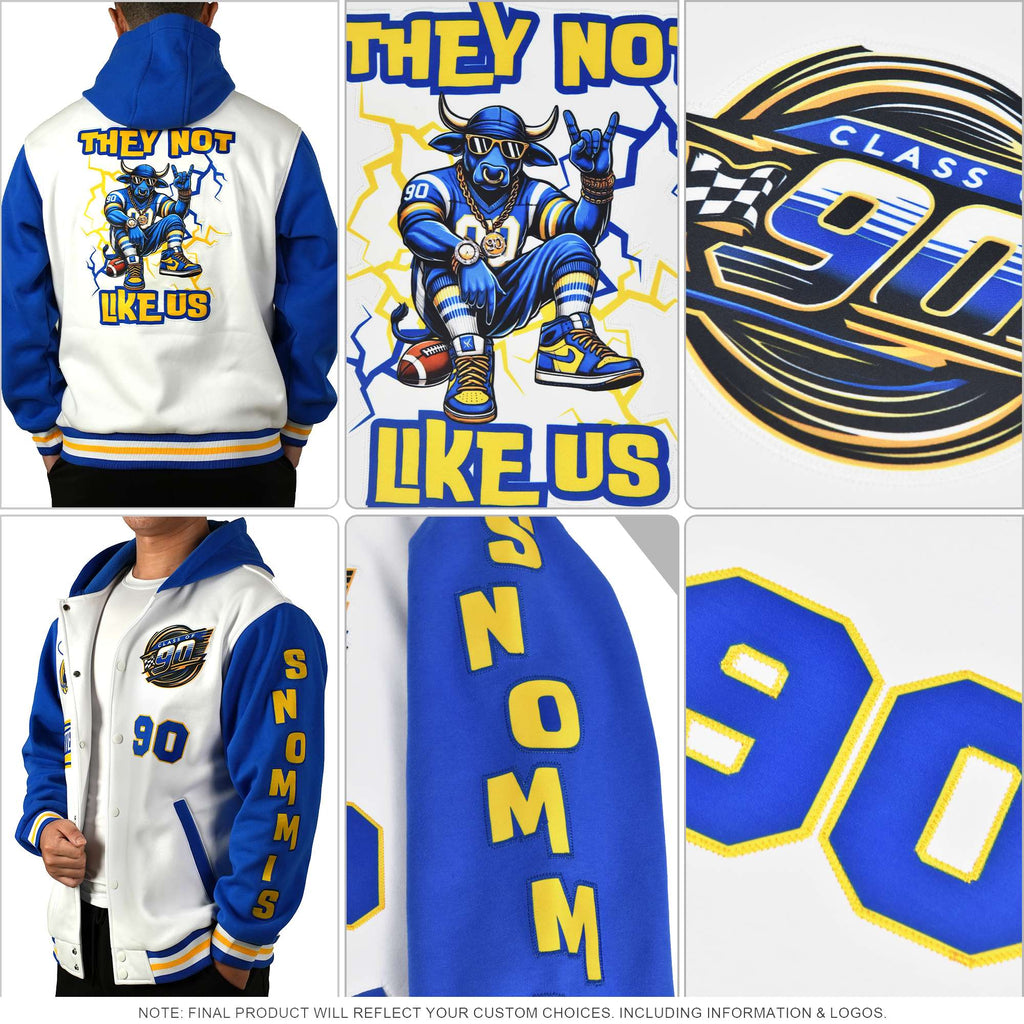 Custom Purple Gold Color Block Varsity Full-Snap Letterman Jacket Hoodie
