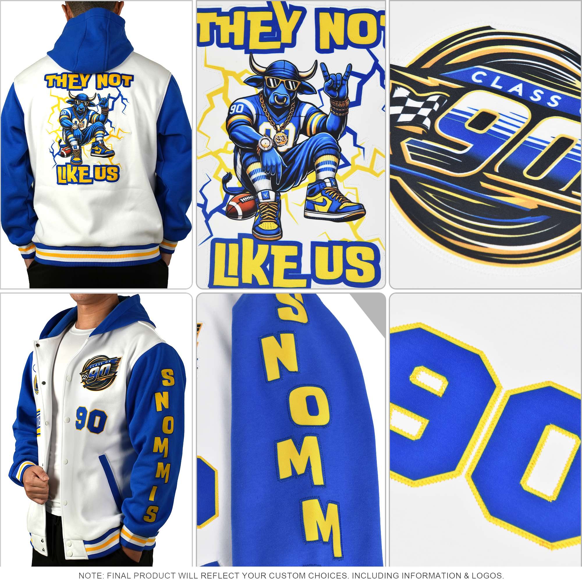Custom Purple Gold Color Block Varsity Full-Snap Letterman Jacket Hoodie